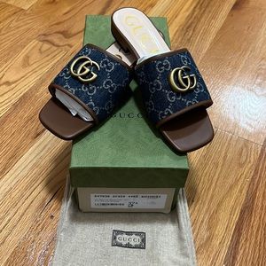 New Gucci Jolie Denim Flat Sandals